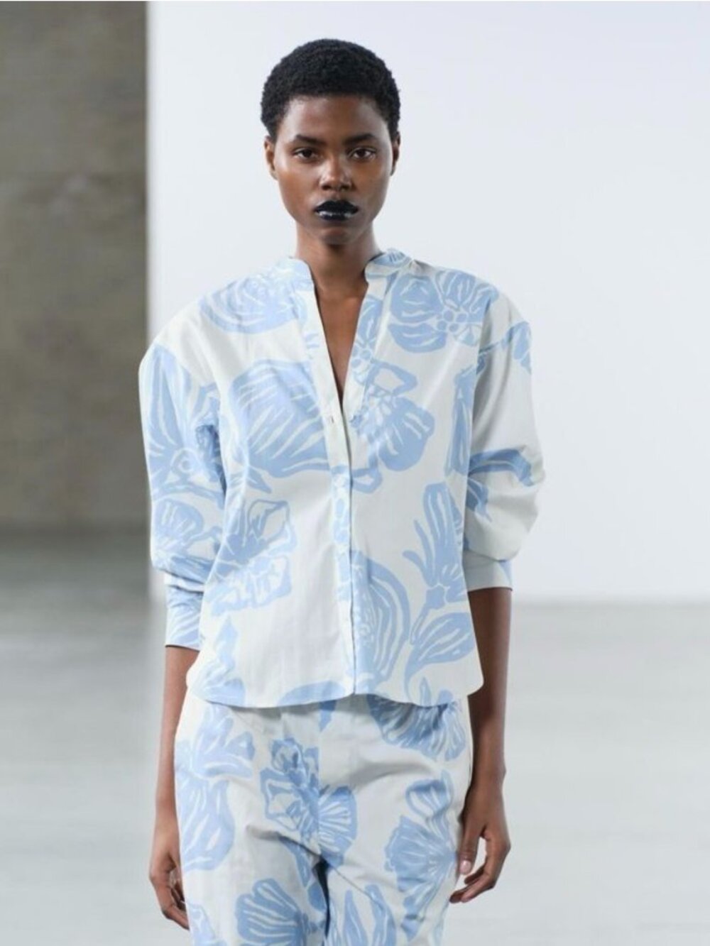 Zara Collection Printed Poplin Shirt - Elbow Length Sleeves